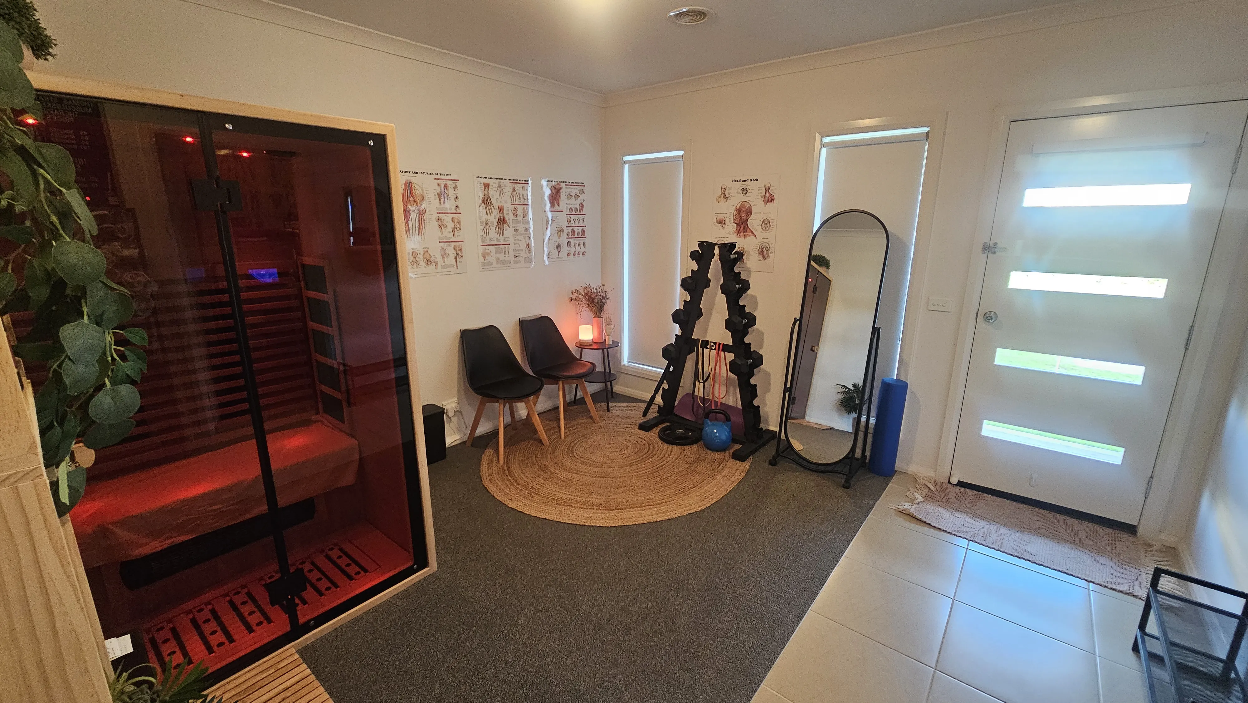Infrared sauna and waiting area at Thomas Stratton's Musculoskeletal Therapies